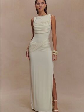 Meshki Cream Sleeveless Draped Maxi Dress